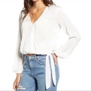 Leith Surplice Floral Wrap Side Tie Long Sleeve Blouse XXS